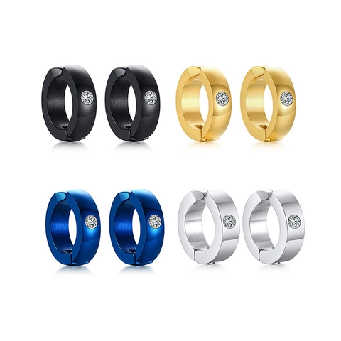 Minimalist Stainless Steel Rhinestone Huggie Hoop Earrings For Men Women Unisex Small Round Hinged Ear Buckle Fashion Jewelry