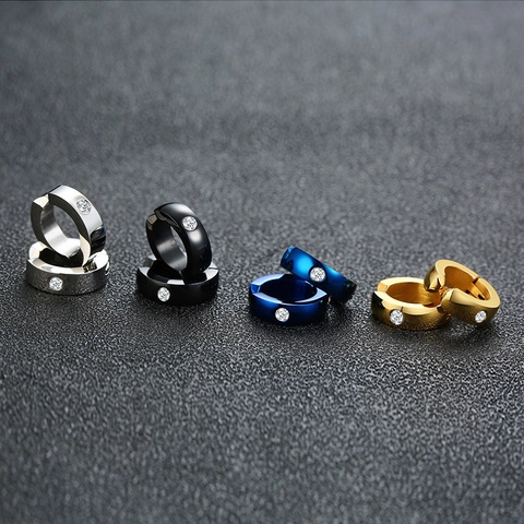 Minimalist Stainless Steel Rhinestone Huggie Hoop Earrings For Men Women Unisex Small Round Hinged Ear Buckle Fashion Jewelry