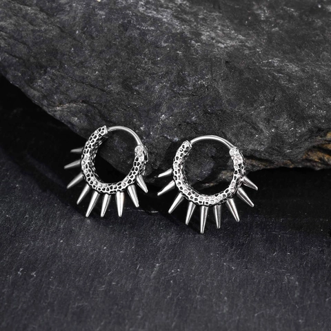 Punk Spike Stainless Steel Hoop Earrings Gothic Rivet Textured Huggie Earrings For Men Women Cool Rock Hip Hop Jewelry