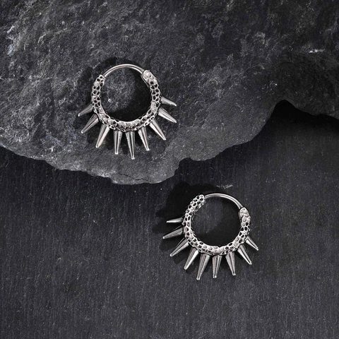 Punk Spike Stainless Steel Hoop Earrings Gothic Rivet Textured Huggie Earrings For Men Women Cool Rock Hip Hop Jewelry