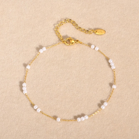 Tobillera de Acero Inoxidable Chapado en Oro Con Perla Artificial Accesorio de Joyería de Playa de Verano para Mujeres