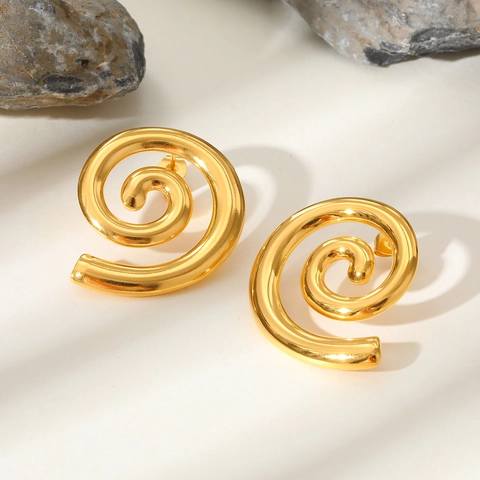 Minimalistische 18K Vergoldete Kupfer Geometrische Spiral Ohrstecker Für Damen Mit 925 Sterlingsilber Ohrstecker-Stift Moderner Modeschmuck