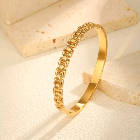 Bracciale Rigido Minimalista in Acciaio Inossidabile Placcato Oro 18K a Maglia di Cinturino per Donna Bracciale Apribile Regalo Gioielli Moda