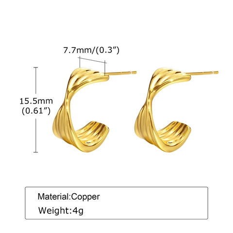 Mode Kupfer Gedrehte C-Form Ohrringe Für Damen Vergoldet Geometrische Retro Stil Täglicher Schmuck Zubehör