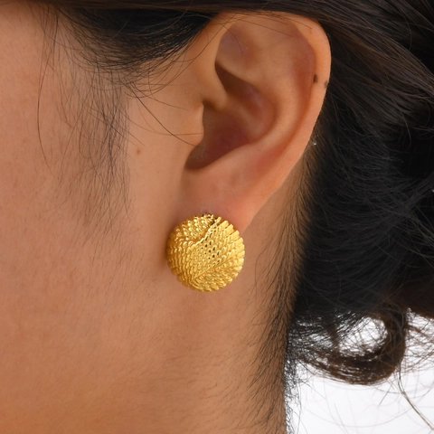 Vintage 18K Vergulde Messing Reliëf Ronde Oorknopjes Voor Vrouwen Roestvrijstalen Stift Geometrische Geweven Textuur Sieraden