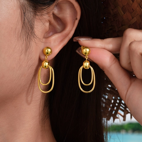 Orecchini a Cerchio Ovali Doppi in Acciaio al Titanio Placcato Oro per Donna Gioielli di Moda Minimalisti Geometrici per Regalo
