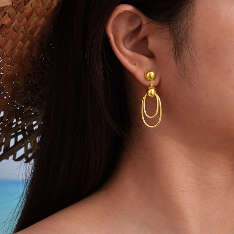 Orecchini a Cerchio Ovali Doppi in Acciaio al Titanio Placcato Oro per Donna Gioielli di Moda Minimalisti Geometrici per Regalo