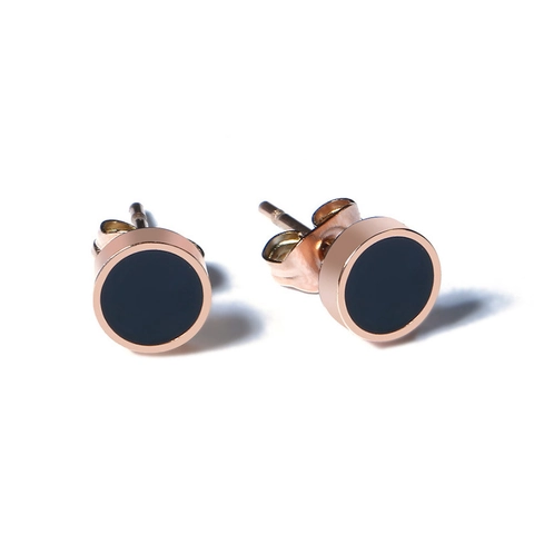 Minimalist Stainless Steel Round Black Stud Earrings With 925 Sterling Silver Earring Post Rose Gold Plated Fashion Jewelry For Women