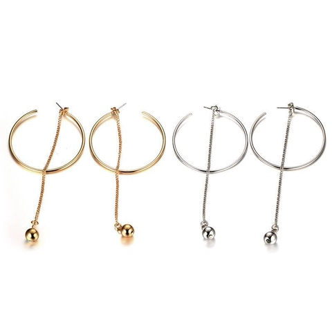 Orecchini a Cerchio Minimalisti in Acciaio Inossidabile con Nappa Lunga per Donna Orecchini Pendenti Geometrici con Sfera in Metallo