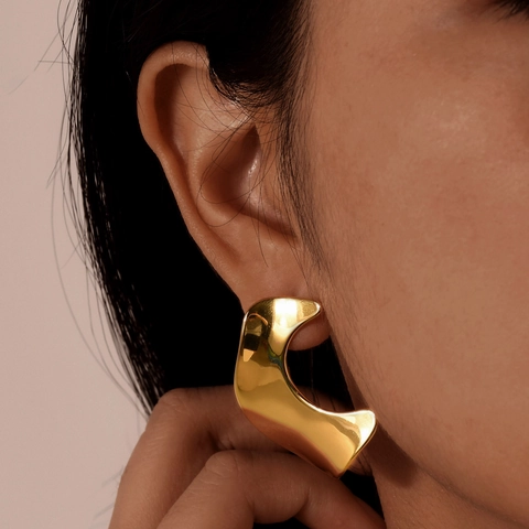 Boucles d'Oreilles Clous en Or à Géométrie Organique Irrégulière pour Femmes Avec Tige en Argent Sterling 925 Bijoux