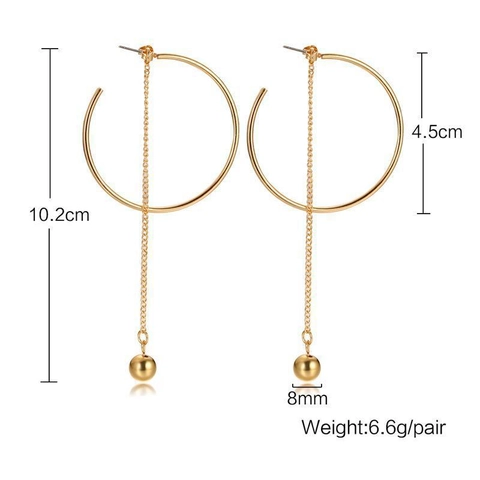 Orecchini a Cerchio Minimalisti in Acciaio Inossidabile con Nappa Lunga per Donna Orecchini Pendenti Geometrici con Sfera in Metallo
