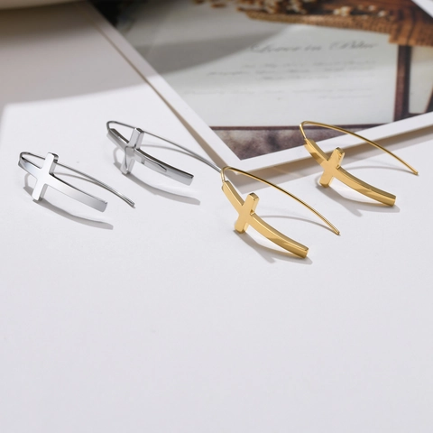 Orecchini a Croce Minimalisti in Acciaio Inossidabile da Donna Placcati in Oro Argento Gioielli Religiosi Gancio a U