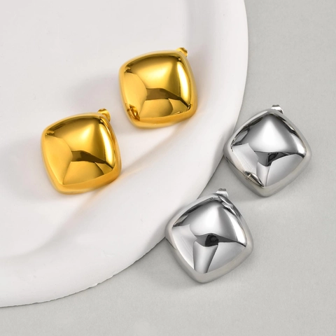 Geometric Square Stud Earrings For Women Minimalist Brass Stainless Steel Polished Gold Silver Earrings Fashion Jewelry Gift