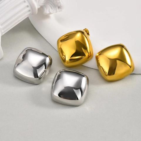 Geometric Square Stud Earrings For Women Minimalist Brass Stainless Steel Polished Gold Silver Earrings Fashion Jewelry Gift