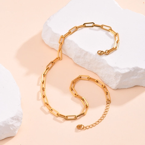 Collana a Catena con Maglie a Graffetta in Acciaio Inossidabile Minimalista da Donna Oro Argento Galvanizzato Gioielli Geometrici Accessori Moda