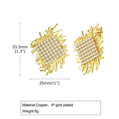 Lussuosi Orecchini a Bottone Intrecciati in Rame Placcato Oro Con Perno in Argento Sterling 925 Orecchini Geometrici Quadrati in Zirconia