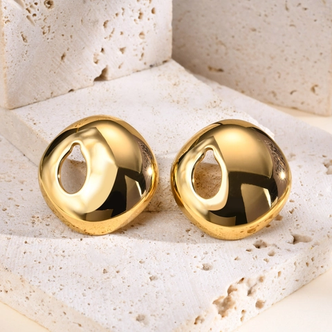 Westliche Mode Übertriebene Geometrische Goldene Ohrstecker Für Damen Kupfer 18K Vergoldet 925 Sterling Silber Stift Hohle Runde Ohrringe Schmuck