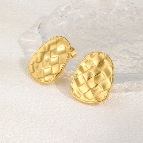 Französische Vintage Elegante Gewebte Textur Ohrstecker 18K Vergoldetes Messing Ohrringpfosten Geometrische Ovale Ohrringe Damen Schmuck