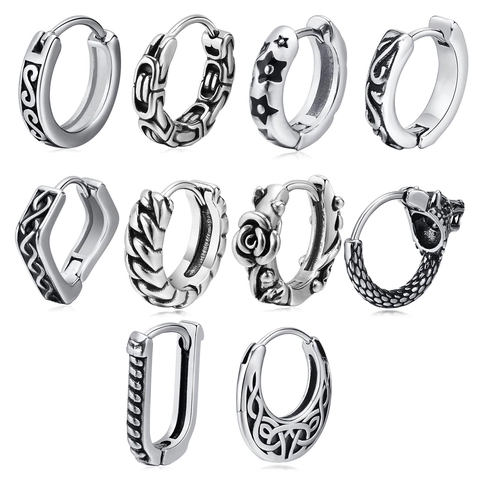 Retro Edelstahl Herren Ohrringe Vintage Gothic Punk Welle Rose Wolfskopf Muster Individuelle Einzelohrring Schmuck