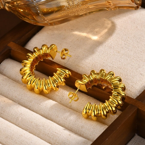 Orecchini a Cerchio Vintage a Forma di C in Ottone Placcato Oro 18K a Spirale Metallici per Donna Gioielli alla Moda