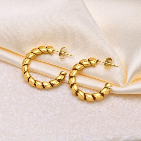Orecchini a Cerchio in Ottone Placcato Oro 18K a Spirale Twist per Donna Perno in Acciaio Inossidabile Cerchio Geometrico a C