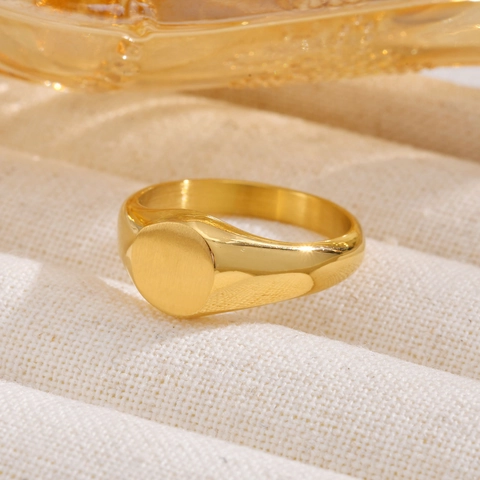 Damen Mode Edelstahl Rund Flach Siegelring Poliert Vergoldet Minimalistisches Band Fingerring Schmuck Geschenk