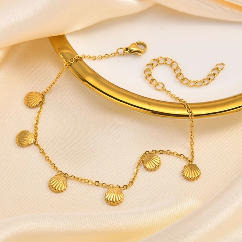 Minimalist Stainless Steel Seashell Charm Anklet For Women Gold Tone Summer Beach Vacation Adjustable Jewelry Foot Chain