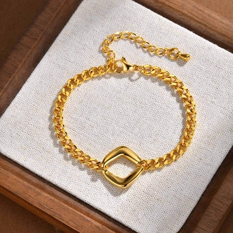 Minimalist Stainless Steel Rhombus Cuban Chain Bracelet For Women Gold Plated Geometric Commuter Fashion Jewelry Gift