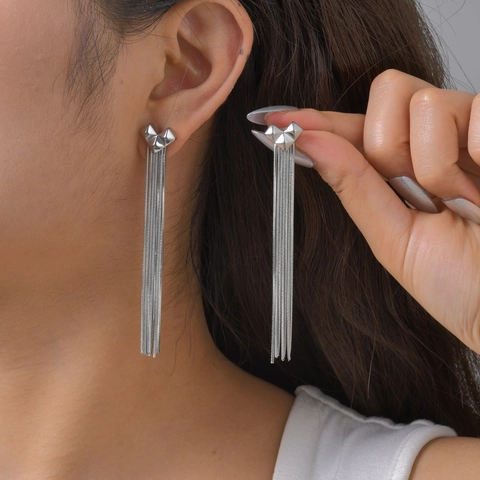 Roestvrijstalen Hart Kwastje Oorbellen Voor Vrouwen Modieuze Lange Drop Slang Ketting Gepolijst Hart Stud Sieraden Accessoires