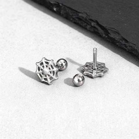 Punk Stainless Steel Spider Web Stud Earrings For Men Gothic Personalized Ear Studs Silver Color Boyfriend Jewelry Gift