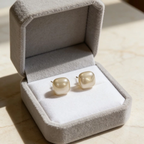 Vintage Kupfer Vergoldet Künstliche Perlen Ohrstecker Für Damen Geometrisch Quadratisch Abgerundet Elegant Schmuck