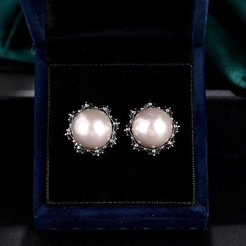 Eleganti Orecchini a Doppia Faccia con Perle Artificiali e Corona per Donna Orecchini in Rame Placcato Argento con Strass Gioielli