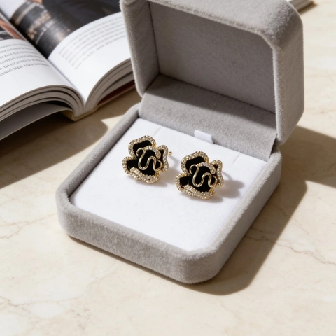 Vintage Emaille Kamelie Blume Ohrstecker Vergoldetes Kupfer Strass Besetzt Blumen Ohrringe Für Damen Schmuck Geschenk