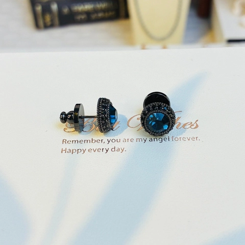 Vintage Ink Blue Zirconia Round Stud Earrings For Women Minimalist Luxury Geometric Copper Earrings Fashion Jewelry