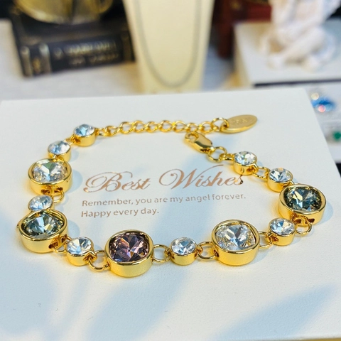 Vintage Multi Color Zirconia Geometric Bracelet Gold Plated Copper Colorful Gemstone Adjustable Chain Bracelet Jewelry For Women