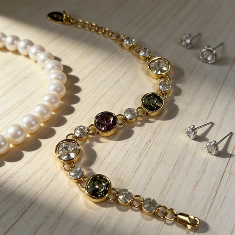 Vintage Multi Color Zirconia Geometric Bracelet Gold Plated Copper Colorful Gemstone Adjustable Chain Bracelet Jewelry For Women