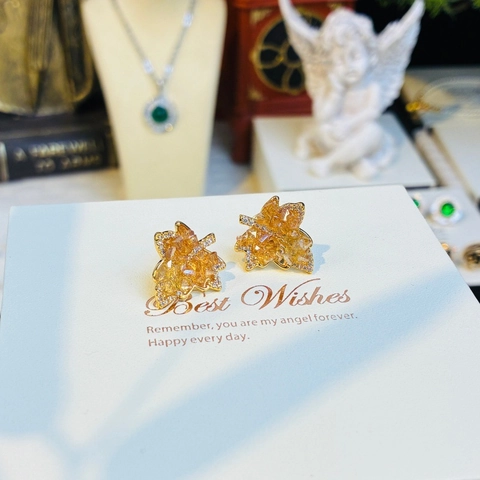 Orecchini a Bottone Foglia di Acero Caramello Vintage per Donna Orecchini Foglia in Rame Placcato Oro Zirconia Strass Gioielli Eleganti