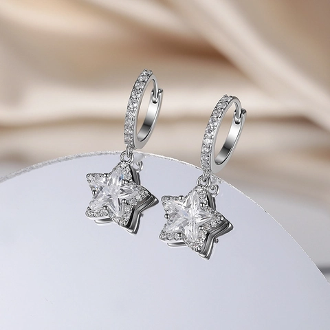 Stern Creolen Für Damen Kupfer Glänzende Zirkonia Pavé Stern Ohrhänger Elegant Modisch Schmuck Geschenk