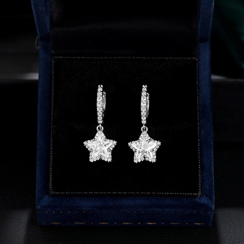 Stern Creolen Für Damen Kupfer Glänzende Zirkonia Pavé Stern Ohrhänger Elegant Modisch Schmuck Geschenk