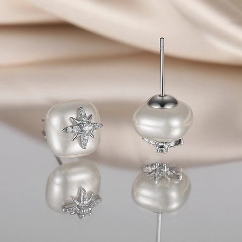 Französisch Vintage Achtzackiger Stern Künstliche Perle Ohrstecker Für Damen Retro Geometrische Strass Stern Ohrschmuck