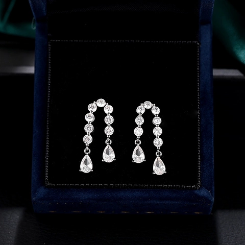 Elegant Copper Zirconia Water Drop Tassel Dangle Earrings For Women Sparkly Cubic Zirconia Dangle Earrings Wedding Jewelry
