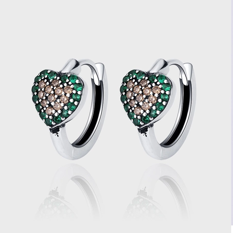 Orecchini a Cerchio a Cuore in Argento Sterling 925 Vintage Con Pavé di Strass Verdi Gioielli Squisiti per Donna Regalo