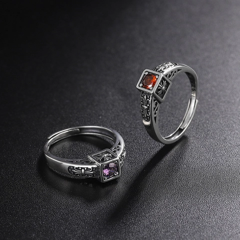 925 Sterling Silver Vintage Gothic Cross Open Ring Women Luxury Zirconia Inlaid Adjustable Oxidized Punk Index Finger Ring