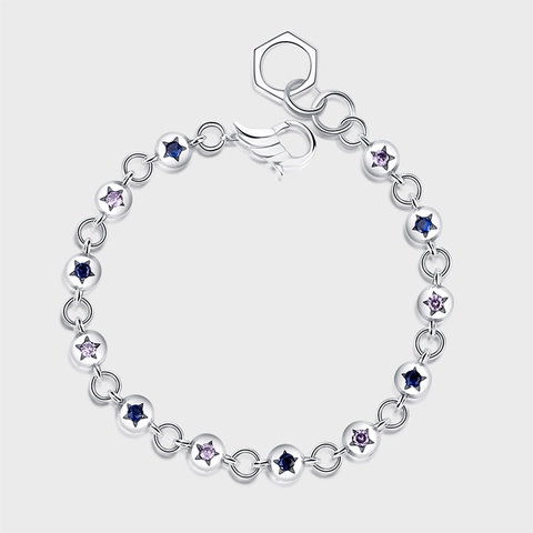 S925 Sterlingsilber Stern Armband Bunte Zirkonia Perlen Vintage Oxidiertes Finish Armband Für Damen Edler Schmuck