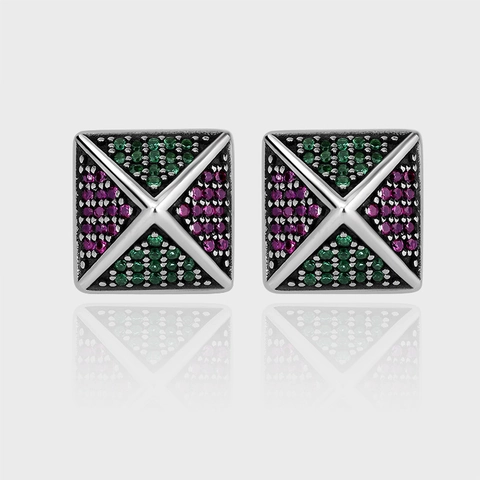 Vintage 925 Sterlingsilber Pyramide Ohrstecker Für Damen Retro Eingelegter Bunter Zirkonia Quadratischer Geometrischer Ohrschmuck Geschenk