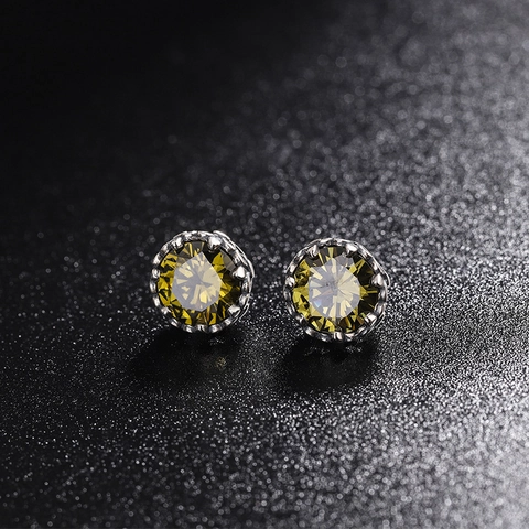 925 Sterling Silver Olive Green Rhinestone Stud Earrings Retro Crown Setting Handmade Personalized Fashion Ear Jewelry