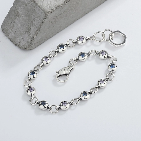 S925 Sterlingsilber Stern Armband Bunte Zirkonia Perlen Vintage Oxidiertes Finish Armband Für Damen Edler Schmuck