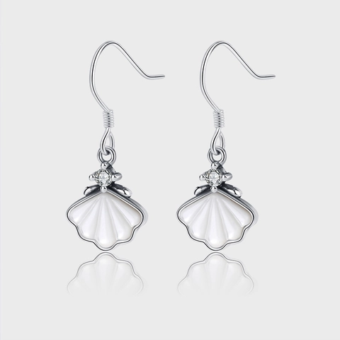 Boucles d'Oreilles Pendantes Coquillage en Argent Sterling 925 Délicats Strass Style Marin Bijoux de Mode pour Femme Cadeau de Saint Valentin