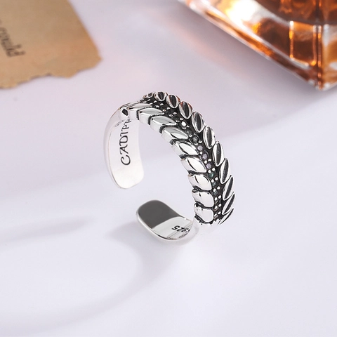 Vintage 925 Sterling Silver Wheat Ear Open Ring For Women Adjustable Multi-color Zirconia Retro Light Luxury Band Ring Jewelry