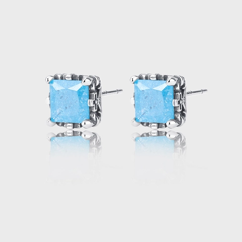Orecchini a Bottone Quadrati in Argento Sterling 925 Con Zirconia Blu Per Donna Orecchini Geometrici Vintage Invecchiati Gioielli